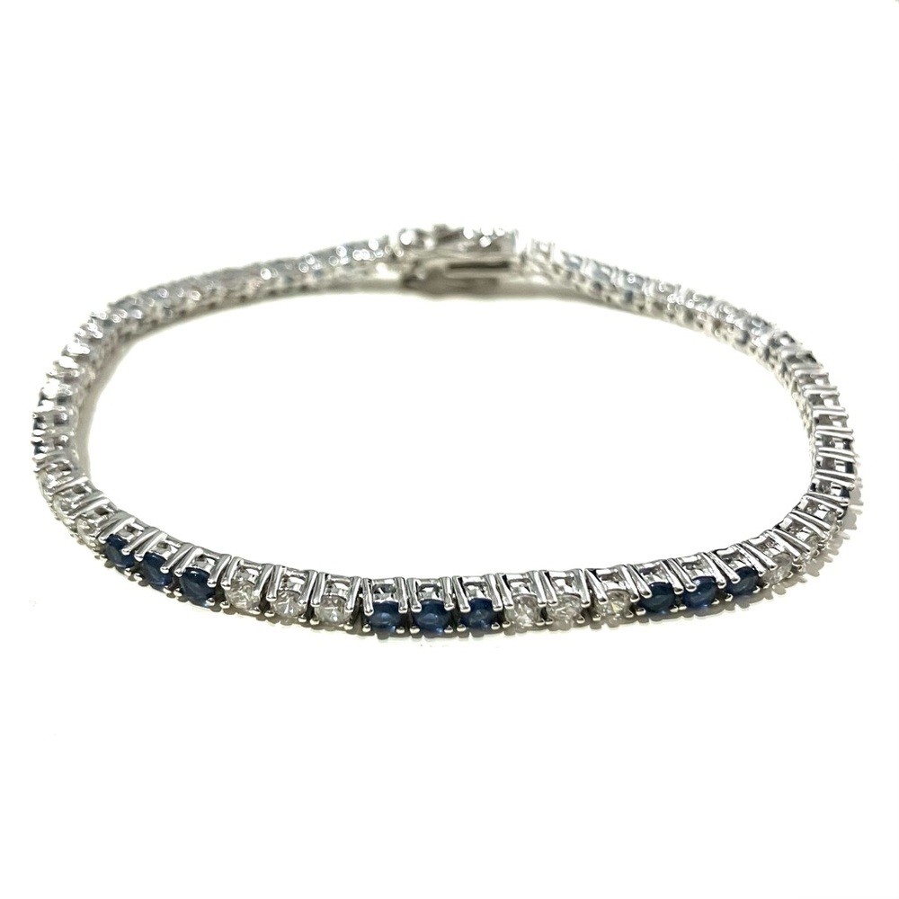 Sterling Silver Blue White CZ Tennis Bracelet 7”